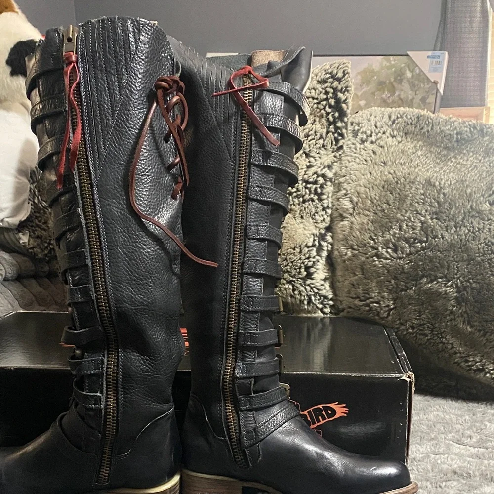 Freebird Black Over the Knee Boots with Buckle Details - Picture 2 of 3